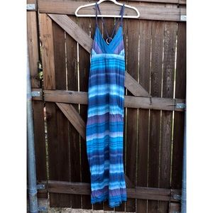 Blue stripe boho maxi dress